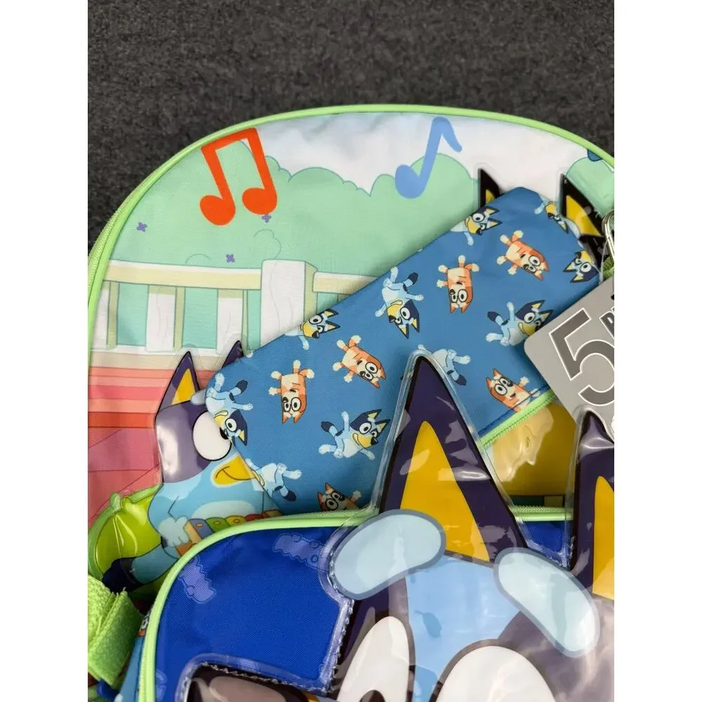 New Bluey 5-Piece Backpack Set with Lunch Bag, Gadget Case, & Squish Ball